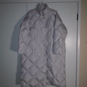 H&M Long Puffer Coat, Light grey/silver, Size L (oversized), NWOT